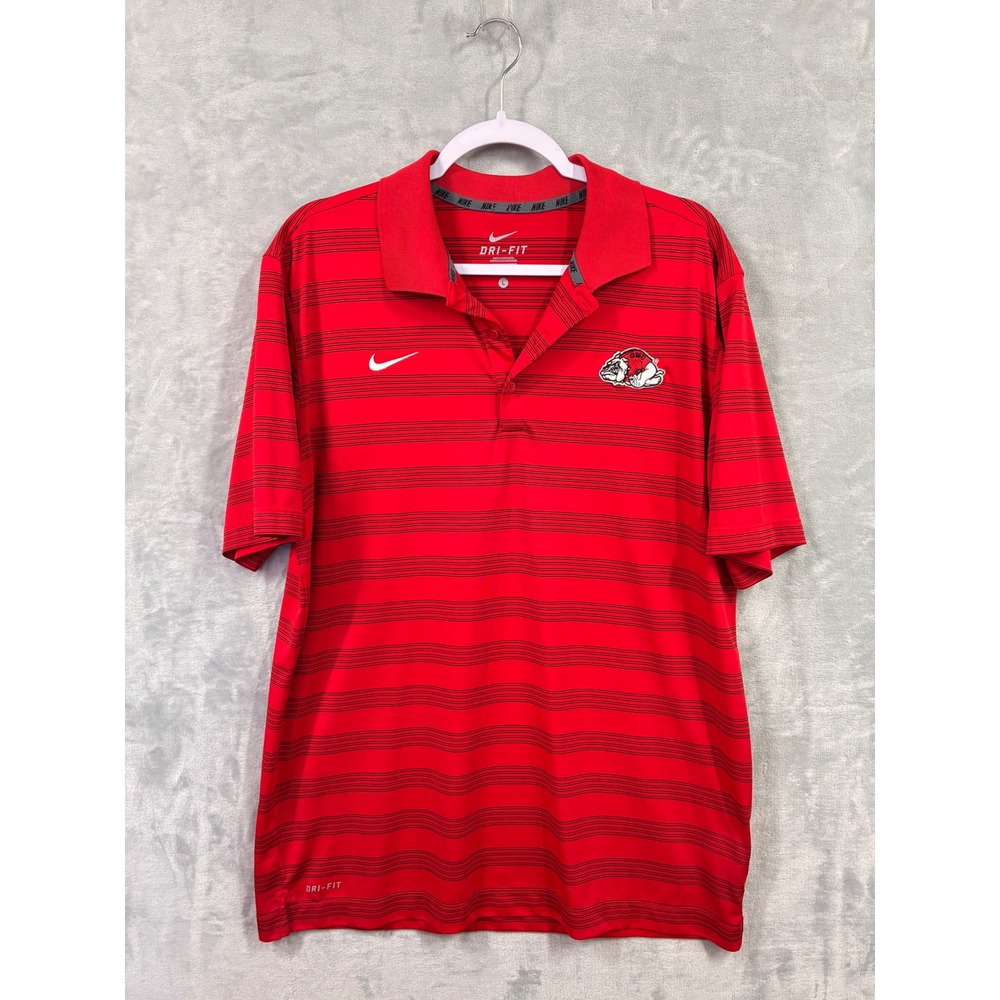 Nike Dri-FIT Gardner-Webb Bulldogs Polo Shirt Mens Large Red Striped 3919
